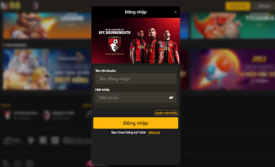 Giao diện đăng nhập BJ88